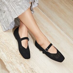 Black Mesh Mary Jane Flats